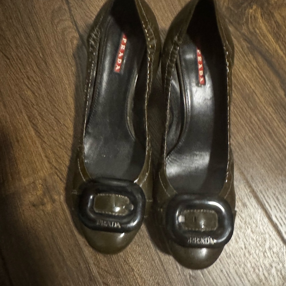 Prada Green Heels with Decorative Buckle